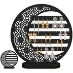 Kathfly Large Boho Moon Wooden Earring Display Organizer Stand Gift 10 Inch Floral Goth Earrings Stud Jewelry Holder Dangle Hanging Holder Gift for Women(Black) - color: Black