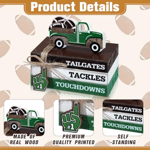 Briwooody 5 Pcs Football Decoration Football Tiered Tray Decor Mini Faux Ball Wooden Book Stack Set Sport Party Decorations Decorative Book Sign for Home Locker Room Table Shelf Desk - style: Football