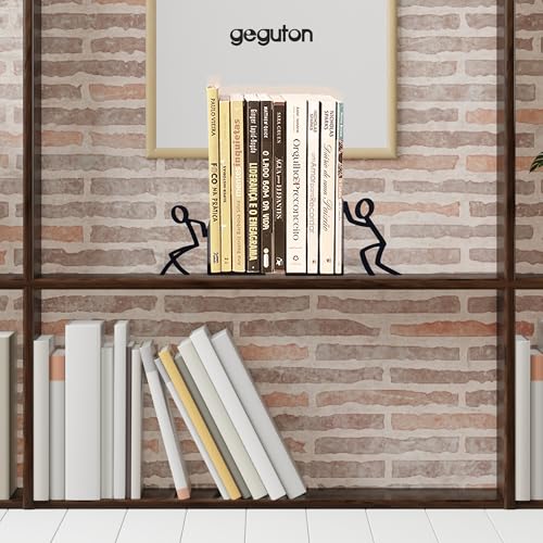Figurine Bookends with Book-Holding Characters - Steel with Epoxy Coating - Decorative Pair of Book Holders for Shelves, Desk, and Office - Black – Geguton - color: Liam Classic - Black
