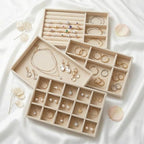 16 Pack Velvet Jewelry Trays for Drawers, Stackable Jewelry Organizer Trays with Dividers, 8.3 x 5 in Drawer Inserts for Rings Necklaces Earrings Bracelets, Beige