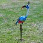 DREAMSOUL 30" Tall Bird Garden Statues Metal Standing Bird Outdoor Statues, 3D Funny Statue for Garden Patio Lawn - color: Blue