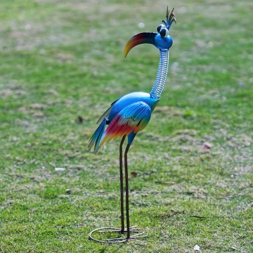DREAMSOUL 30" Tall Bird Garden Statues Metal Standing Bird Outdoor Statues, 3D Funny Statue for Garden Patio Lawn - color: Blue