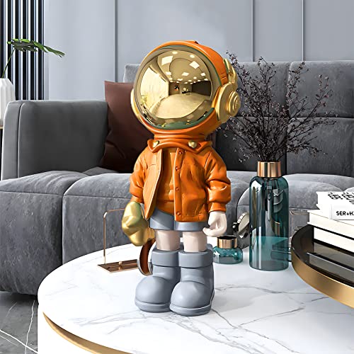 Dosker Astronaut Statues Spaceman Sculpture Polyresin Arts Gifts Orange Figurine Ornament Room Decor for Men,Home and Crafts Desktop Accessories Tabletop Decoration, Living Room, Office, Bookshelf - color: Orange, size: Large