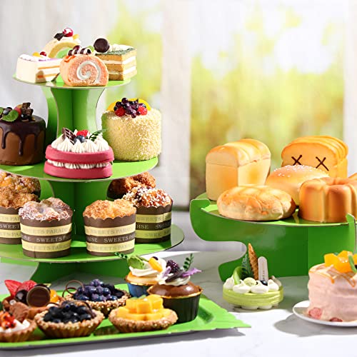 Zopeal 7 Pcs Dessert Table Display Set 3-Tier Cupcake Stand 1-Tier Cup Cake Display Tower Platters and Serving Trays Cardboard Cake Cookie Holders for Wedding Birthday Party Baby Shower(Green) - color: Green