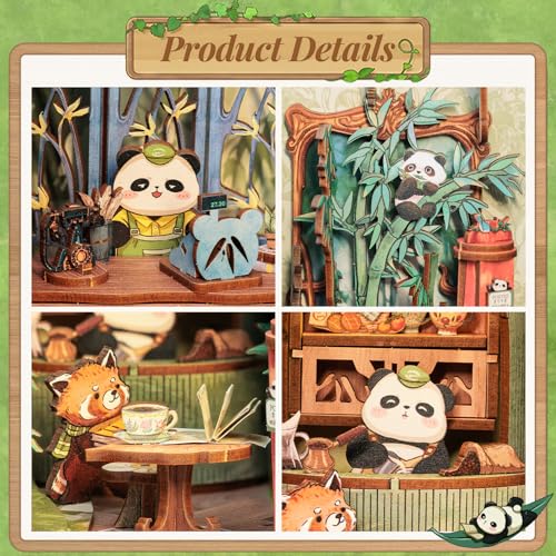 Fsolis Book Nook Kit – DIY Miniature Kit for Adults Tiny House Booknook 3D Wooden Puzzles Decorative Bookends Gifts for Women Book Lovers (Panda Bookshop - style: Panda Bookshop
