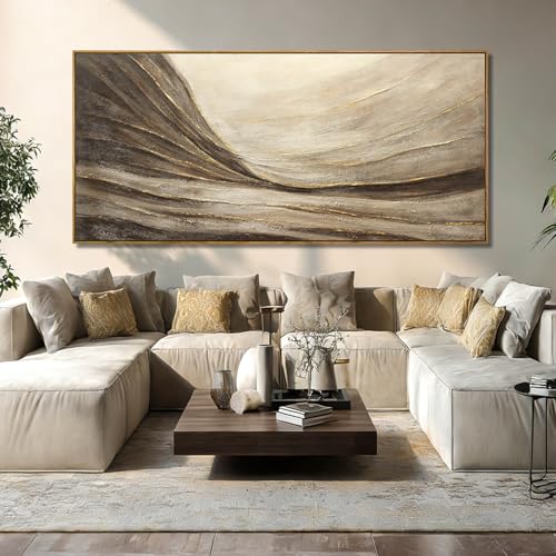 WINKAILIN Textured Abstract Landscape Canvas Wall Art in Brown and Gold Modern Minimalist Flowing Line Artwork for Living Room Bedroom Office Wall Decor 40x88 Inch - color: Brown and Gold, size: 88"L x 40"W