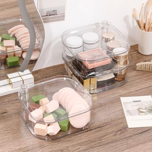 FABROK Large Rotating Hair Accessories Organizer for Girls, Clear Hair Product Holder for Women Headbands, Scrunchies, Clip, Ties, Brushes, Plastic Vanity Storage Box for Jewelry and Makeup - size: 1-Layer