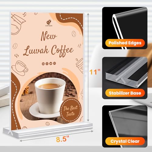 Acrylic Sign Holder 8.5x11, 10 Pack Clear Table Plastic Vertical Clear Double Sided Flyer Display, Picture Menu Stand Paper Holder Photo Sign Holder Suitable for Restaurants Office Store Show Fair - color: Vertical 10 Pack 8.5x11