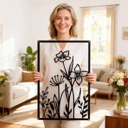 Sokurdeg Black Metal Flowers Wall Decor, Minimalist Floral Metal Wall Hanging Art, Black Abstract Rustic Flower Line Wall Sculptures for Bedroom Bathroom Living Room (4 Pcs, 15.7 x 22.5 in) - color: Black, size: 15.7 x 22.5 in