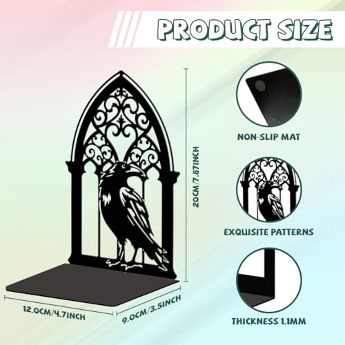 Peacoblue Metal Bookends for Shelves, Modern Decorative Heavy Duty Study Book Support Stoppers for Office, Desk, Shelf, Room 5.3"x4.3"x7.9" Cast Iron Simple Tall Bookends, 1 Pair (Gothic Crow) - style: Gothic Crow