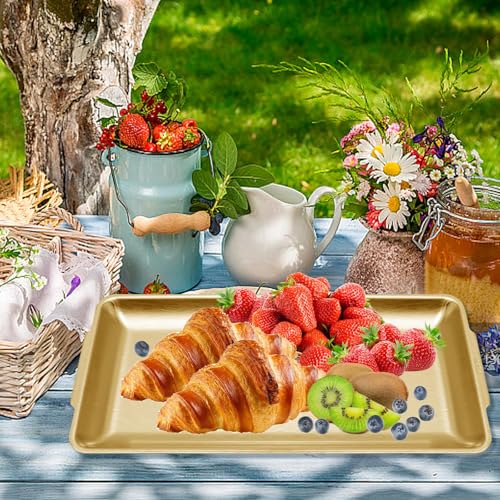 3Pcs 304 Stainless Steel Food Serving Tray, 12.6" Rectangular Serving Platters Multipurpose for Kitchen,Party Organizer Tray for Buffet Brushed Nickel (Gold) - color: Gold