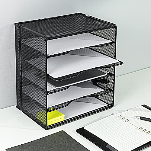 Amazon Basics 5-Tier Mesh Desk Organizer, File Holder, Paper Sorter for Office Supplies, Mail, Documents, 13.6 x 9.5 x 12.8 inches, Black