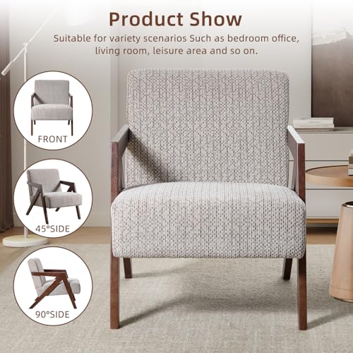 INZOY Mid Century Modern Accent Chair with Wood Frame, Upholstered Reading Armchair with Soft Linen Fabric, Accent Chair for Living Room Bedroom Apartment, Easy Assembly, Mocha - color: Chenille Mocha