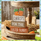 Lineshading 4 Pcs Easter Decor Wooden Carrot Decoration Easter Tiered Tray Decor Rustic Wooden Carrot Block Sign Carrots Table Centerpiece Farmhouse for Party Home Kitchen - style: Carrots