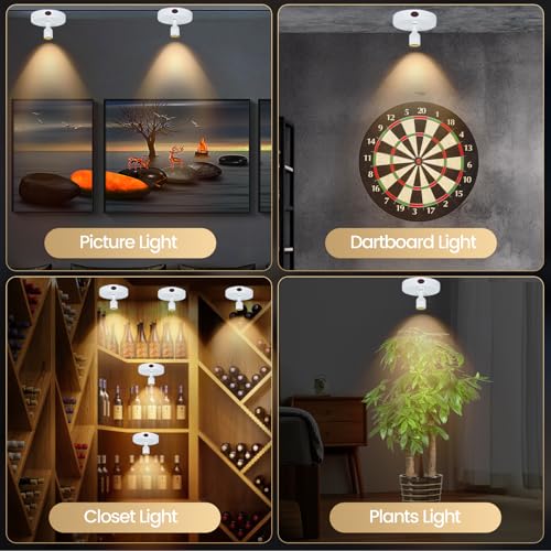 HAMVIDNE LED Spotlight, Rechargeable Battery Picture Lights, Uplighting Indoor, Spot Light with Remote, Plant Tree & Wall Art Display Dartboard Closet Spotlight-White - color: Chargeable White, size: 2 Pack