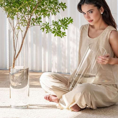 Liotww Acrylic Cylinder Clear Vases, Tall Large Plastic Flower Vase for Bouquet, Unbreakable Hurricane Vases Set of 3 for Centerpieces (D 6", D 4.8", D 4" + 3 Holder) - color: 3-xl Clear