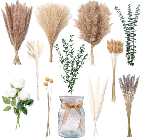 Faux Flower Arrangement with Vase, Center Pieces Decoration for Table, Pampas Grass Floral Décor, Thanksgiving & Christmas Coffee Table Decorations, Artificial Flowers in Vase, Centro de Mesa