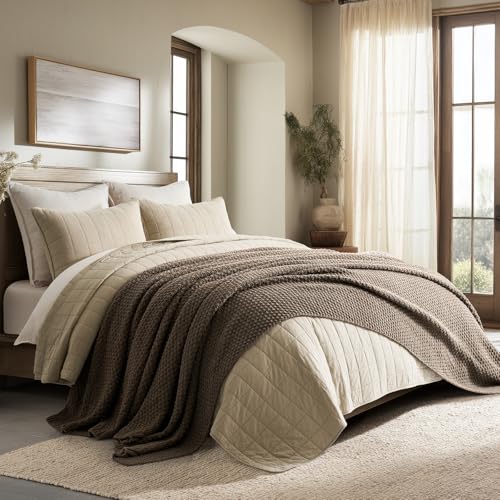 EVERGRACEHOME Chunky Chenille Knit Throw Blanket for Couch, Soft Luxurious Oversized King Moss Stitch Blanket for Bed, Large Cozy Farmhouse Knitted Throw for Sofa, Mocha Brown, 92" x 108" - color: Mocha Brown, size: 108" x 92"