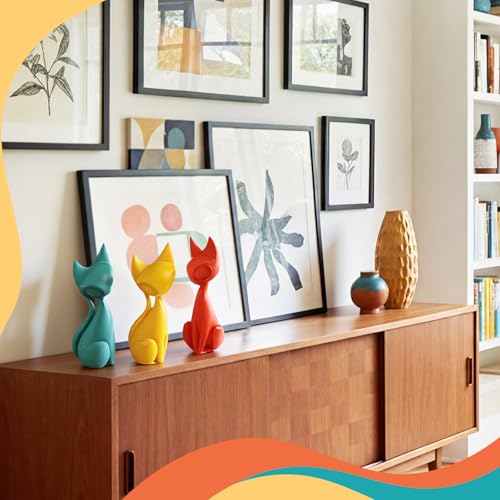 AceOrbit 3pcs Mid Century Modern Decor Medieval Table Decor Resin Cats Orange Blue and Yellow Resin Cats for Home Desktop Sculpture Office Table Desktop Bookshelf Mantelpiece Shelf Centerpiece - style: Cat