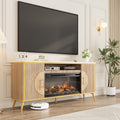 Fluted Fireplace TV Stand Up to 80" TVs, Modern Entertainment Center with 30" Electric Fireplace, Luxury Media Console with Adjustable Shelves for Living Room, Nature Oak - color: Nature Oak