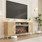 Fluted Fireplace TV Stand Up to 80" TVs, Modern Entertainment Center with 30" Electric Fireplace, Luxury Media Console with Adjustable Shelves for Living Room, Nature Oak - color: Nature Oak