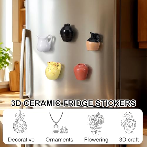 5 Pcs Cute Fridge Magnets, Mini Vase Magnets for Fridge Tiny Vase Fridge Magnets for Refrigerator Fridge Locker Decoration Kitchen Office Accessories (Without Flower)