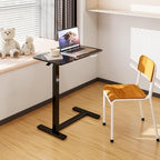 DUMOS Overbed Bedside Table Adjustable with Wheels, Mobile Standing Stand Up Rolling Laptop PC Desks with Tilting Top Height Tray Sofa Side Computer Workstation for Bedroom on Hospital Home Use, Black