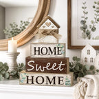 4 Pcs Farmhouse Tiered Tray Decor Home Sweet Home Rustic Wooden Tabletop Sign Neutral Heart House Shaped Shelf Mantle Kitchen Decoration Housewarming Gifts - style: Home