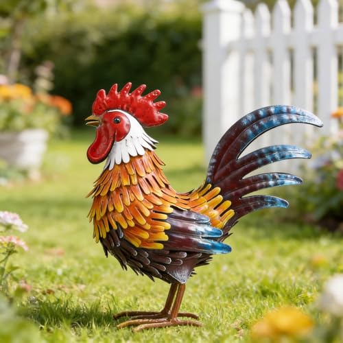 Shorayn Rooster Garden Statue Metal Chicken Yard Art Decor Outdoor Sculpture Figurines