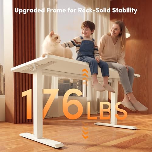 FEZIBO 55 x 24 Inchs Electric Standing Desk, Height Adjustable, Sit Stand Up, Computer Office Desk with Splice Board, White Frame/White Top - color: White, size: 55x24
