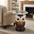 Artistic 3D Owl Sculpture End Table with Faux Marble Top,from Odorless Resin, Multi-Functional Accent Table for Living Room, Entryway, Stable Scratch-Resistant Design, No-Tool Assembly - color: Red Owl