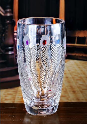 Unique Hand Painted Colorful Peacock Shaped Crystal Glass Vase-11 inch Tall. - color: Colorful