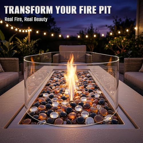 Mr. Fireglass 10 Pound Blended Fire Glass Beads, 1/2" High Luster Mixed Colored Fire Glass Drops for Fireplace Fire Pit & Lanscaping, Onyx Black, Crystal Ice, Caramel - color: Onyx Black, Crystal Ice, Caramel, size: 1/2 inch, 10 Pounds