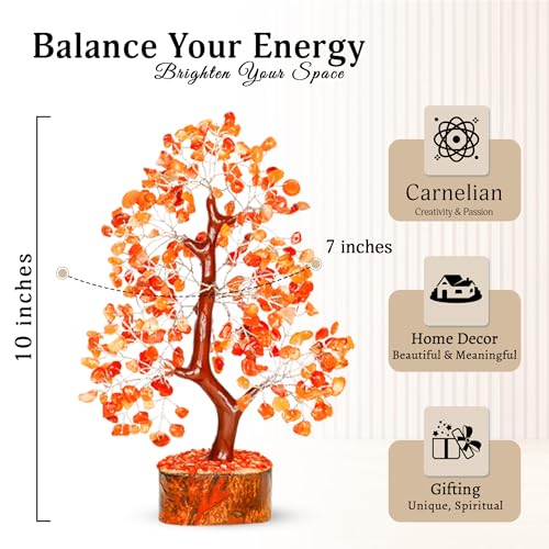 YATSKIA Carnelian Crystal Tree of Life - Bonsai Tree - Feng Shui Home Decor - Crystal Stones - Home Office Decor - Crystals Gifts for Women - color: Carnelian Silver Wire