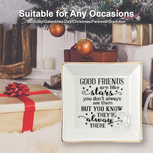 HOME SMILE Good Friends Bestie Birthday Gifts for Women Her Ring Trinket Dish Jewelry Tray-Good Friends are Like Stars - You Don't Always See Them But You Know They're Always There, Friendship Gifts - style: Good Friends