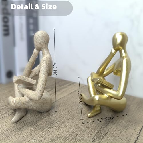 Reading Thinker Statue, Grey Abstract Sculpture for Bookshelf Knick Knacks, Minimalist Decor for Coffee Table, Office Desk, Living Room Shelf Decor - Modern Home Accents (Grey) - color: Gray