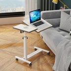 TigerDad Over Bed Table with Wheels Adjustable | Rolling Laptop Table Overbed Desk Hospital Tray Table Sofa Chair Side Table for Home Office (White) - color: White