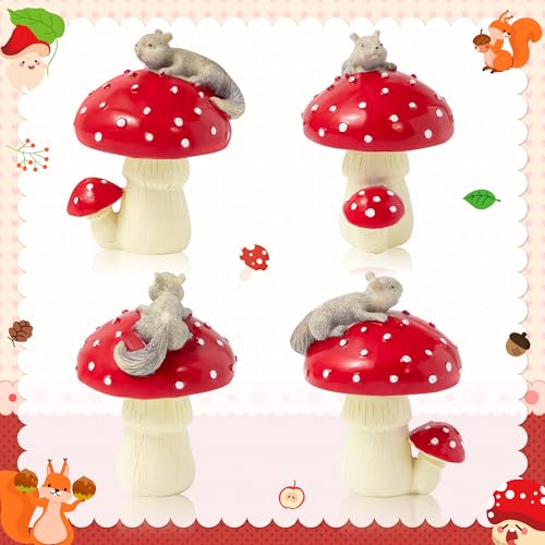 Squirrel Mushroom Resin Statue - Cute Squirrel Mushroom Statue for Desk Living Room Resin Figurine for Home Patio Office Decoration Cute Plant Statues for Tabletop Garden Backyard Decoration - style: Squirrel