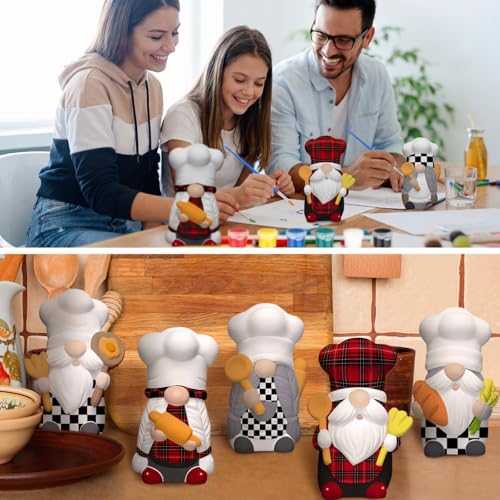 Seenelling 2 Pack Chef Gnome Ready to Paint Your Own Statues 4'' DIY Unpainted Ceramics Figurines Kit Blank Paintable Ceramics Art and Crafts Decorations - style: Chef Gnome