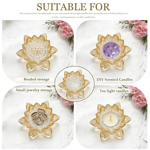 Crystal Flower Jewelry Tray, Luxury Transparent Decorative Trinket Dish for Rings, Earrings, Necklaces, Keys for Vanity Dresser Nightstand, Elegant Gift for Women Mother's Day (1, 4.4"(w) - Gold) - size: 4.4"(w) - Gold