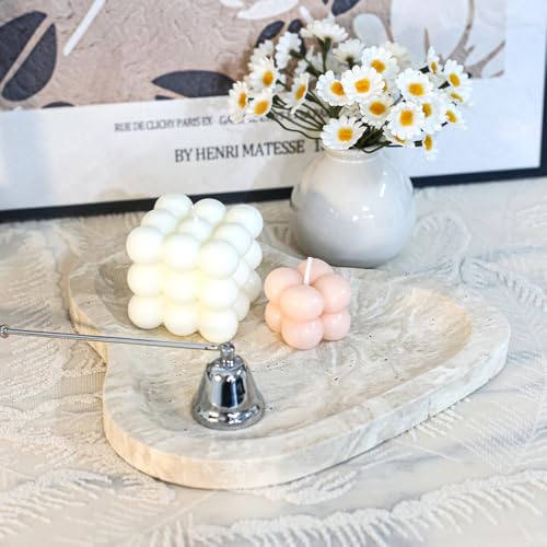 Natural Marble Oval Jewelry Dish, Trinket Tray for Ring & Earring Holder, Vanity/Nightstand Decor with Unique Natural Veins, Gift for Women/Mom/Daughter - color: 021-White Travertine, size: 9.1"L x 9.1"W x 0.7"H