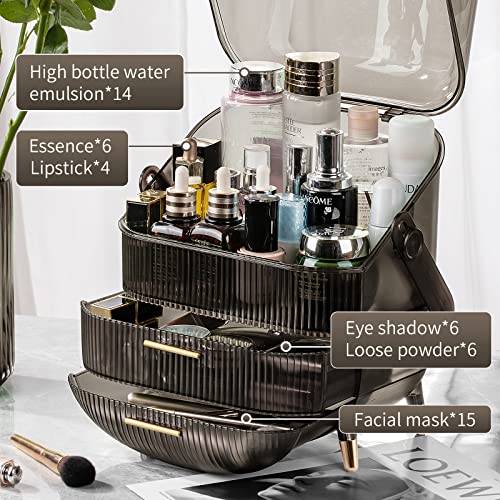 CANITORON Makeup Organizer,Large Capacity Skincare Organizer for Vanity,Cosmetic Organizer with 2 Drawers and Transparent Cover for Bedroom Countertop and Bathroom Countertop Storage.(Gray) - color: Clear Gray