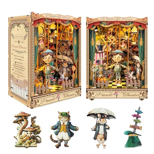 Roroom DIY Book Nook Kit, DIY Dollhouse Bookshelf Insert Decor Alley,3D Wooden Puzzle with LED Lighting Book Nook Wood Bookend Model Building(SQ33) - color: Sq33-puppet Theater