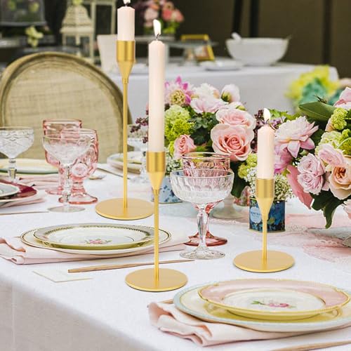Matte Gold Candle Holders Bulk Painted Gold Metal Candlesticks Fit 0.8 Inch Taper Candles Decorative Metal Candelabra for Wedding Home Holiday Anniversary Party Dinning Table Decors (Set of 15) - size: 15 pcs