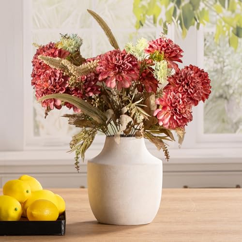 Mitt&Ditt Ceramic Flower Vase, 7.5 inch Off-White Farmhouse Rustic Vase, Handcrafted Weathered Pottery Vases, Small Flower Terracotta Vases for Home Decor, Living Room, Table, Shelf - color: B-7.5"h-antique