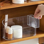 LINFIDITE Makeup Organizer Tray Bathroom Cabinet Cosmetic Storage with 9 Compartments 2 Removable Dividers Lipgloss Organizer Makeup Display Tray Case for Beauty Essentials Crystal Clear