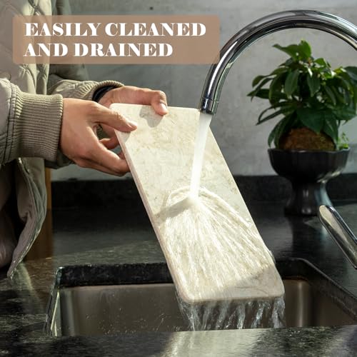 Natural Marble Tray, 12" x 6" Vanity Decorative Tray for Watch, Jewelry Holder, Perfume Organizer Candle Tray for Bedroom/Bathroom/Kitchen Countertop (Crema Beige) - color: Crema Beige, size: 11.8" x 5.9" x 0.4"