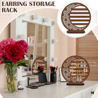 Kathfly Large Boho Moon Wooden Earring Display Organizer Stand Gift 10 Inch Floral Goth Earrings Stud Jewelry Holder Dangle Hanging Holder Gift for Women(Brown) - color: Brown