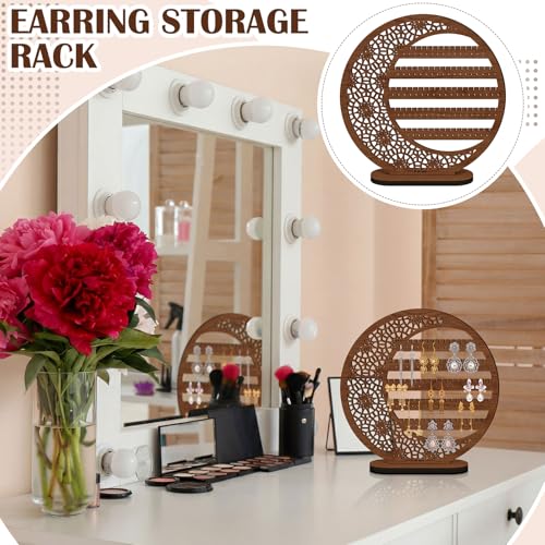 Kathfly Large Boho Moon Earring Display Stand for Mother's Gift 10 Inch Wooden Floral Goth Earrings Stud Jewelry Holder Organizer Dangle Hanging Holder Gift for Women(Brown) - color: Brown