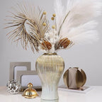 Ginger Jar, White Gold Ceramic Vase Large Handmade Porcelain Vases with Lid, White Gold Decorative Flower Vase for Home, Living Room, Weddings, Centerpieces (B-Large) - size: B-Gold-Large
